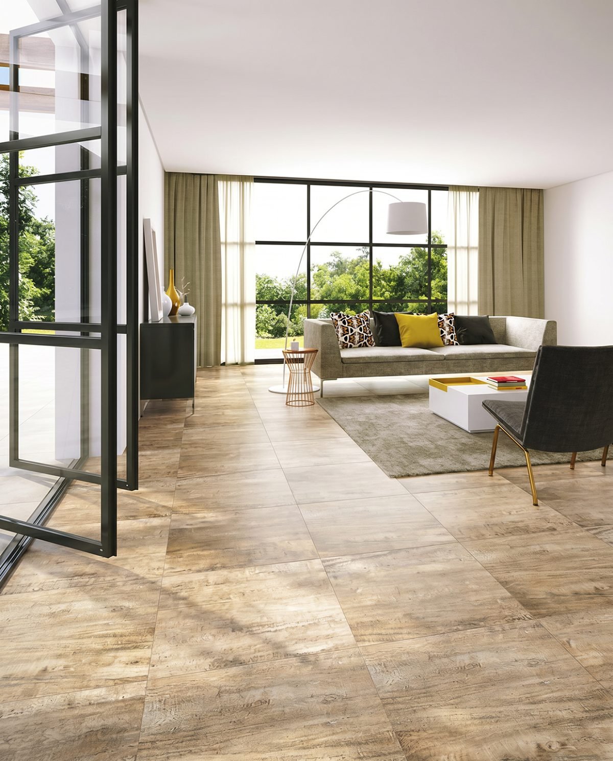 Sala com porcelanato instalado pela Matini